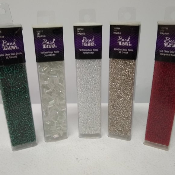 Bead Treasures Glass Seed Bead & Bugle Bead Collection - Red, Green, Clear - Picture 1 of 7